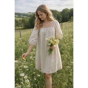 FAHERTY Sz XL *See Photos For Measurements* Square Beige Lagenlook Cottagecore